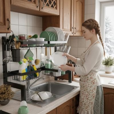 Égouttoir vaisselle au dessus de l'evier