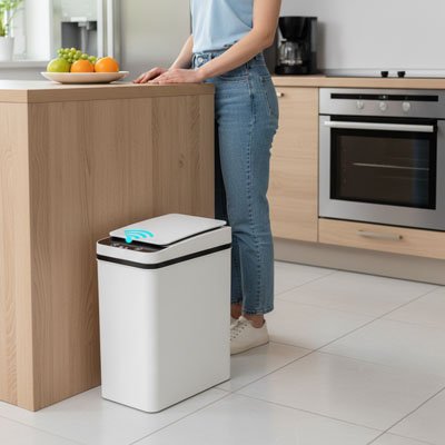 poubelle de cuisine sans contact blanc